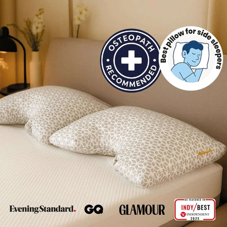 Brightr Sleep Memory Foam pillow designed for side sleepers, providing comfort and support for neck pain.