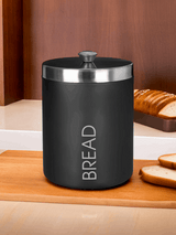 Orsina Black Bread Bin with Stainless Steel Lid for Stylish Kitchen Storage