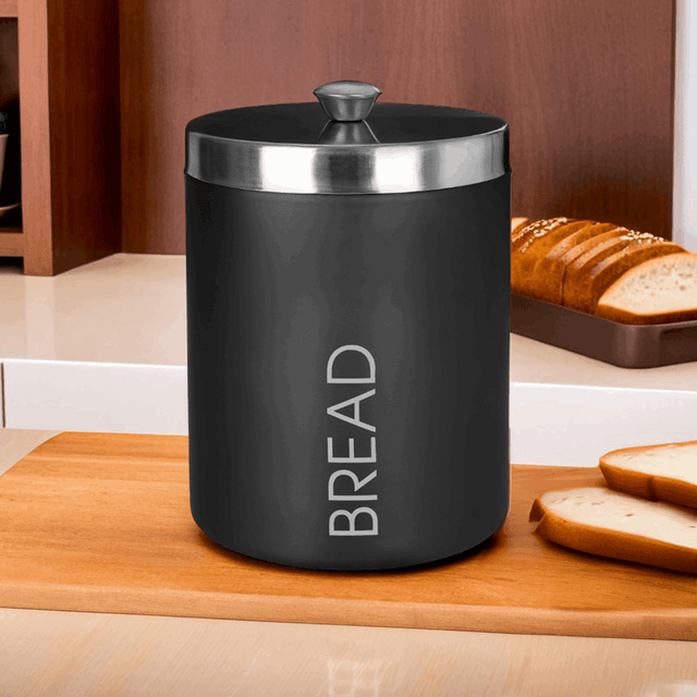 Orsina Black Bread Bin with Stainless Steel Lid for Storing Fresh Bread and Baked Goods