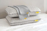 Brightr Sleep adjustable memory foam pillows with grey geometric design and soft pillowcase for comfort
