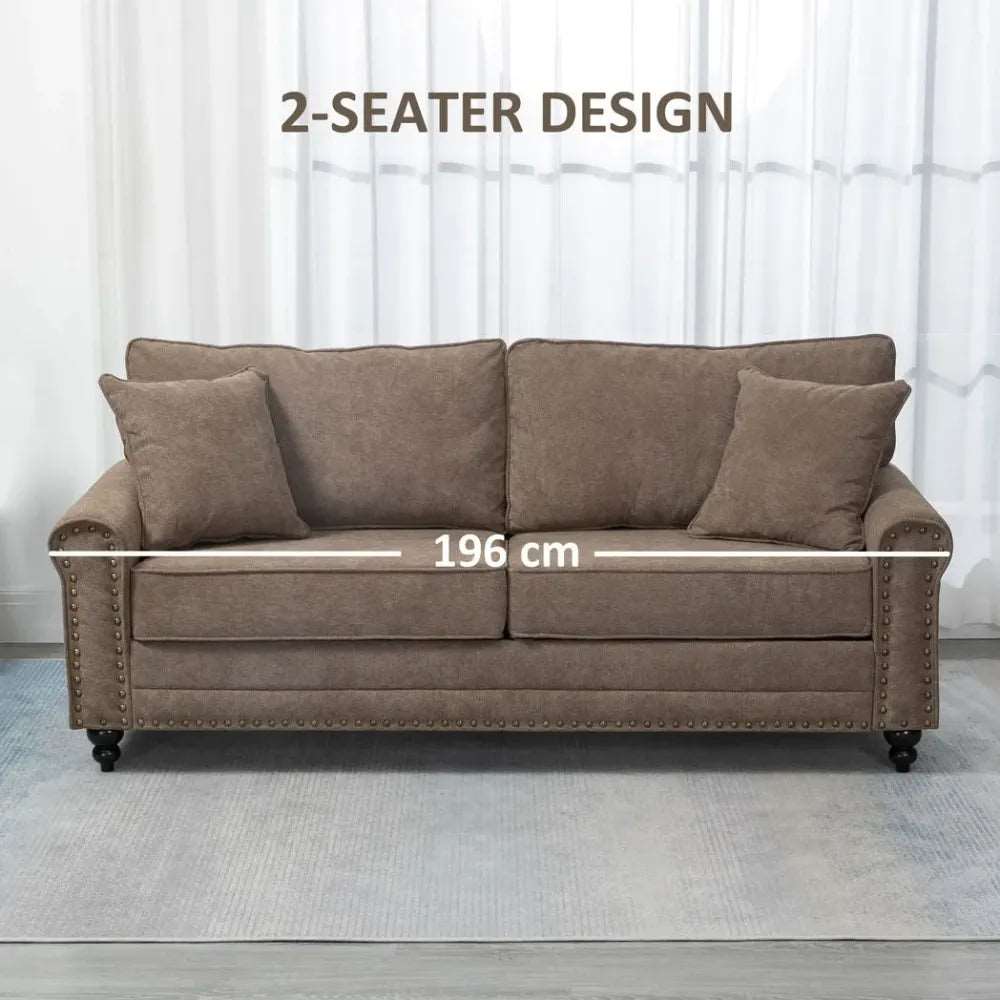 2 Seater Sofa Fabric Sofa with Nailhead Trim Cushions and Throw Pillows Brown Unbranded