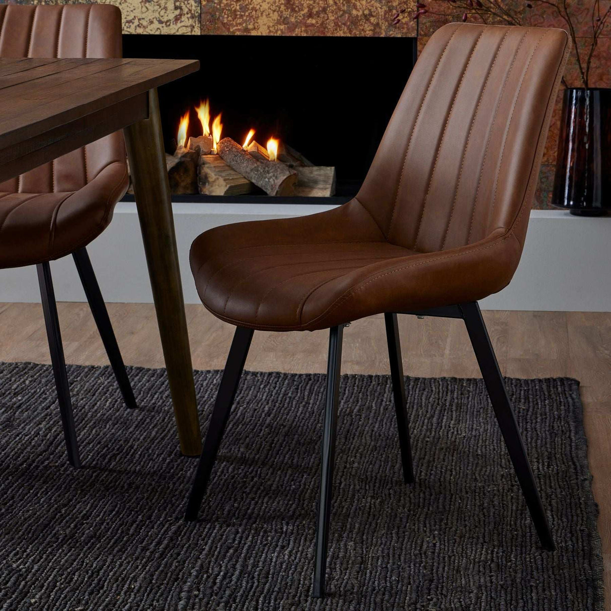 Shades 4 Seasons Brown Leather Dining Chair with Metal Legs Shades 4 Seasons