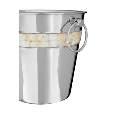 Orsina Stainless Steel Ice Bucket with Decorative Ring Handle and Mother of Pearl Inlay