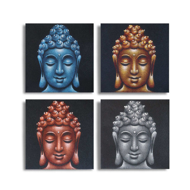 Set of 4 Buddha Heads Sand Detail 40x40cm AW-Dropship
