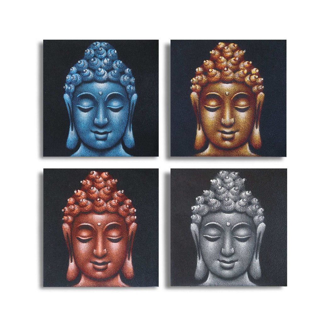 Set of 4 Buddha Heads Sand Detail 40x40cm AW-Dropship