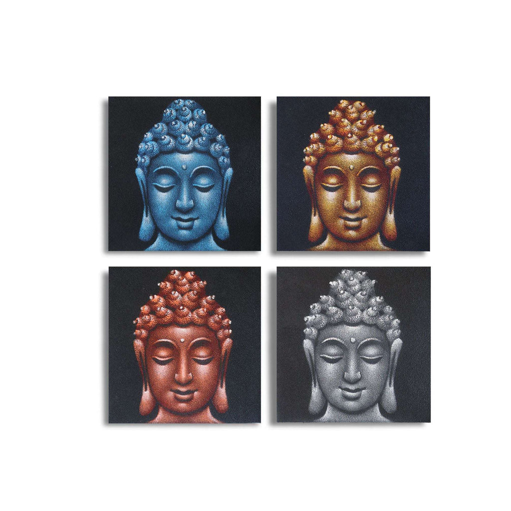 Set of 4 Buddha Heads Sand Detail 30x30cm AW-Dropship
