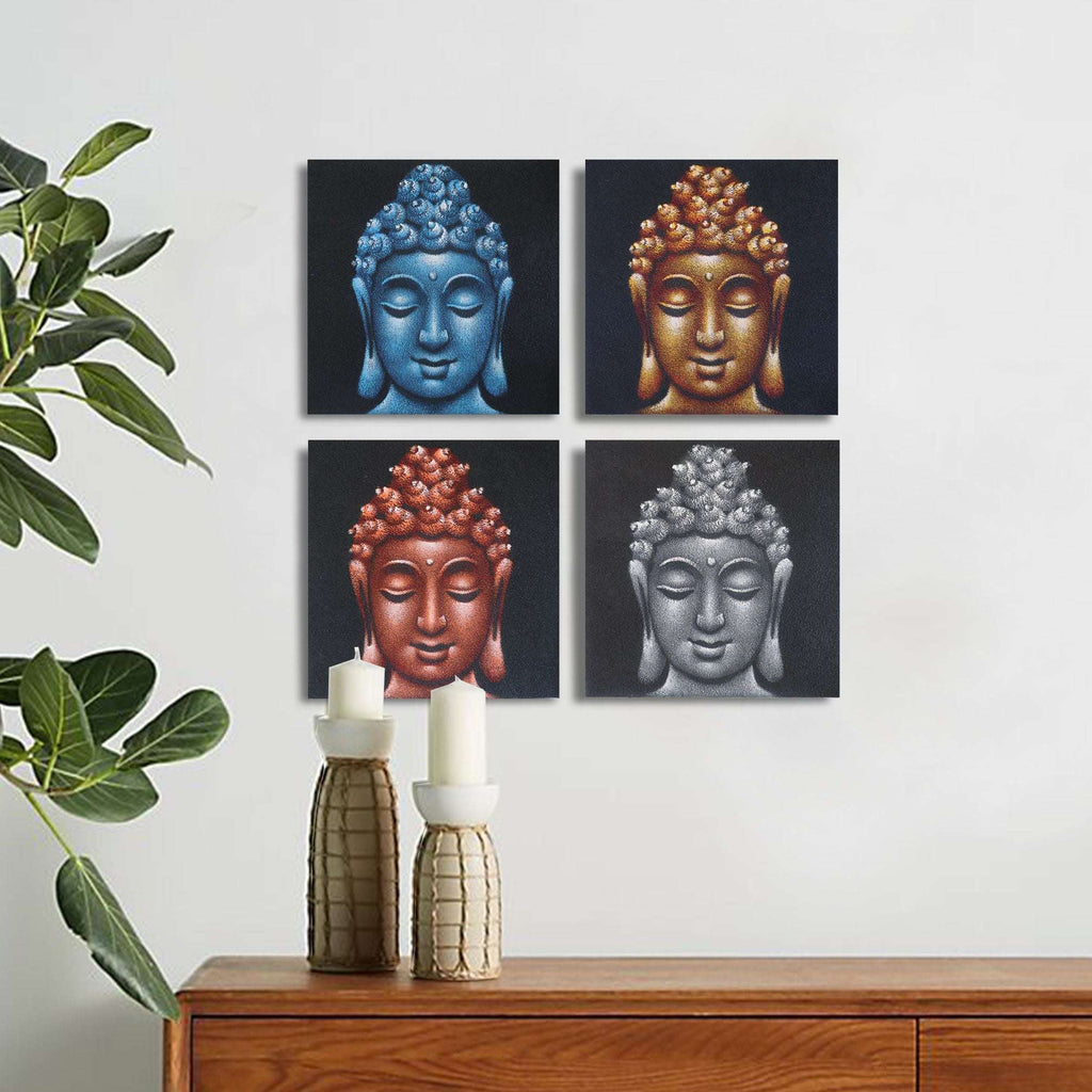 Set of 4 Buddha Heads Sand Detail 30x30cm AW-Dropship