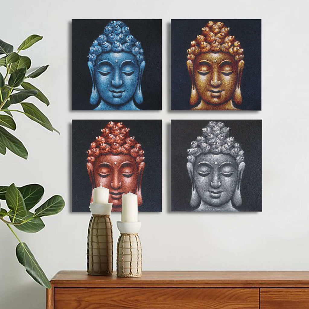 Set of 4 Buddha Heads Sand Detail 40x40cm AW-Dropship