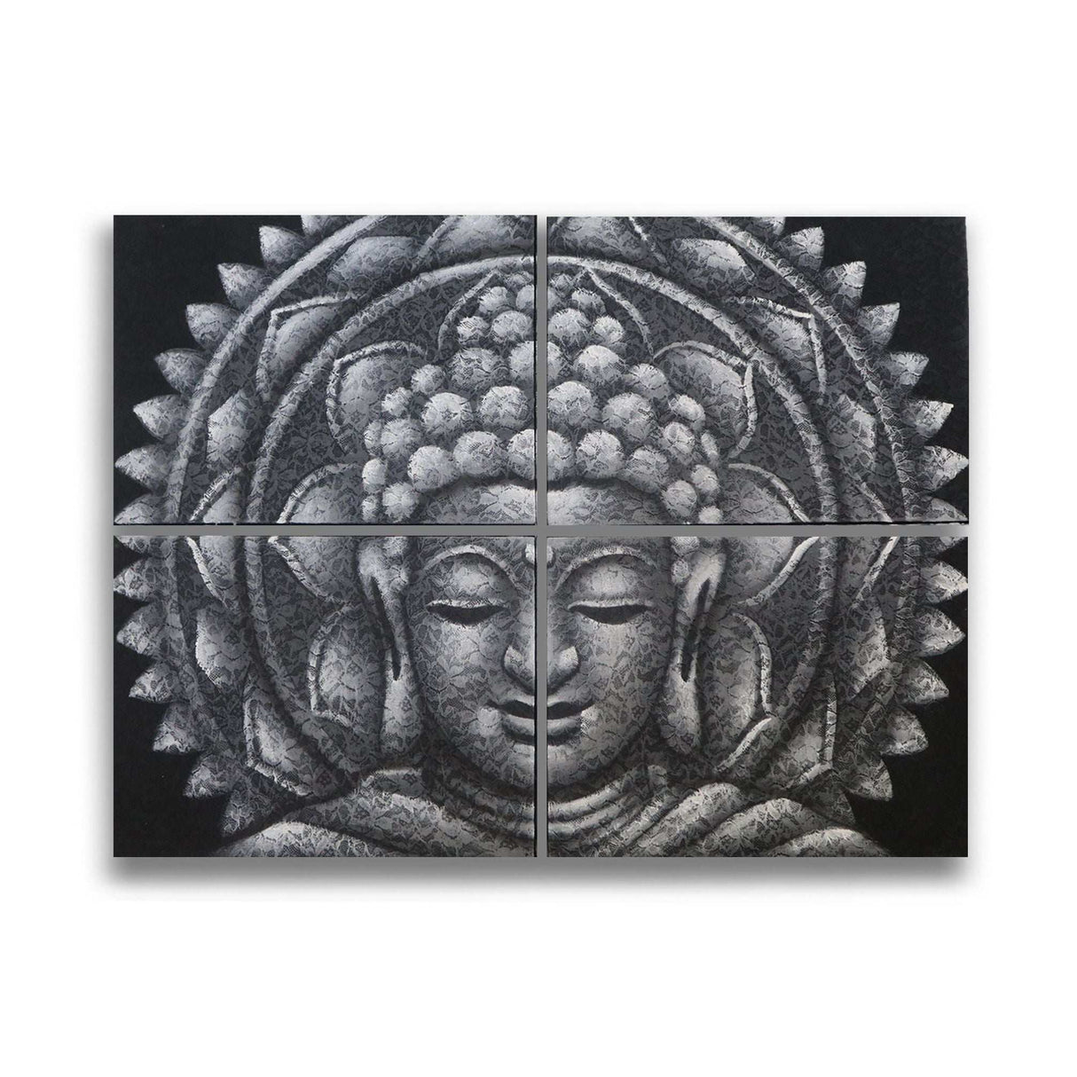 Set of 4 Grey Buddha Mandala Brocade Detail 30x40cm AW-Dropship
