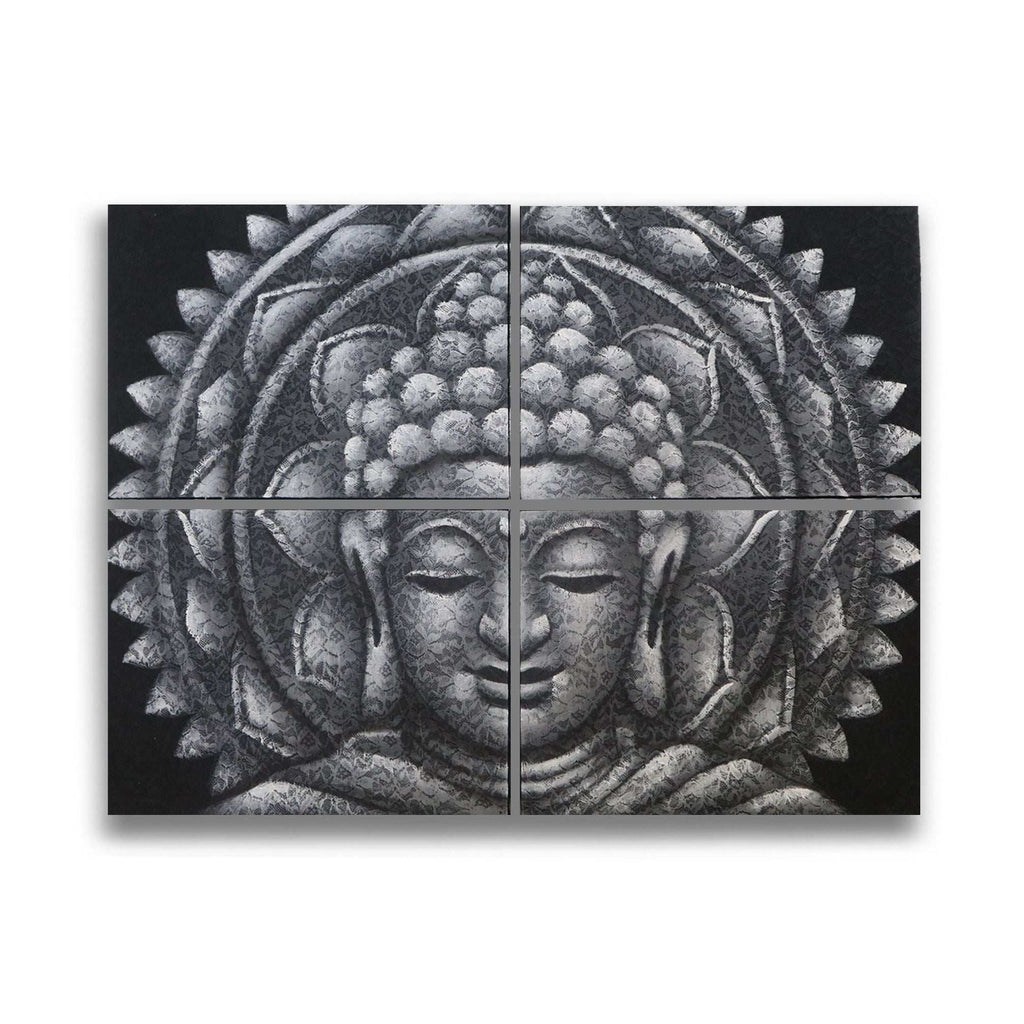 Set of 4 Grey Buddha Mandala Brocade Detail 30x40cm AW-Dropship