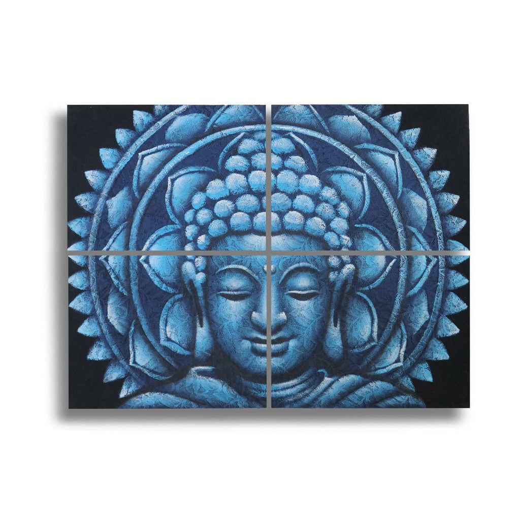 Set of 4 Blue Buddha Mandala Brocade Detail 30x40cm AW-Dropship