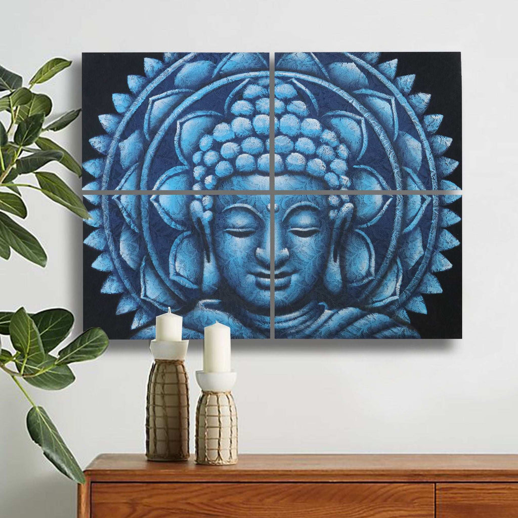 Set of 4 Blue Buddha Mandala Brocade Detail 30x40cm AW-Dropship