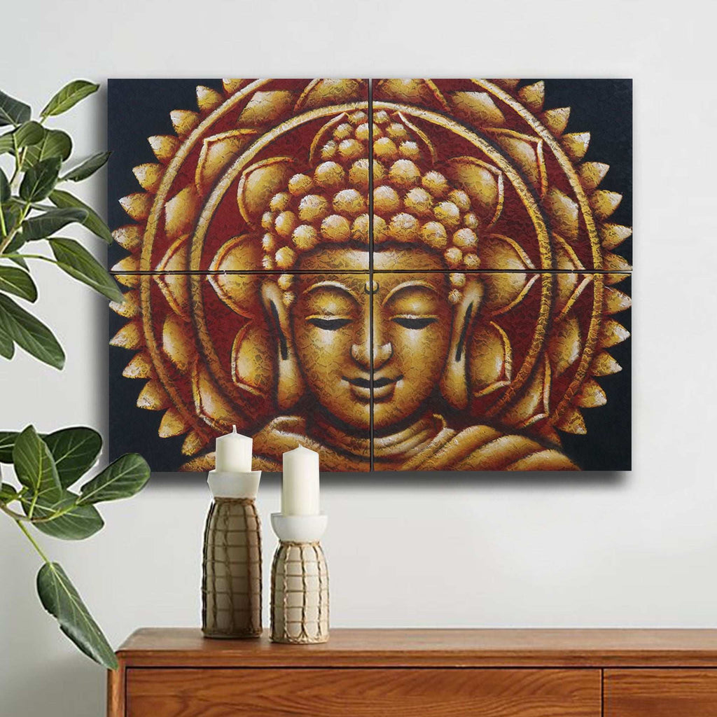 Set of 4 Gold Buddha Mandala Brocade Detail 30x40cm AW-Dropship