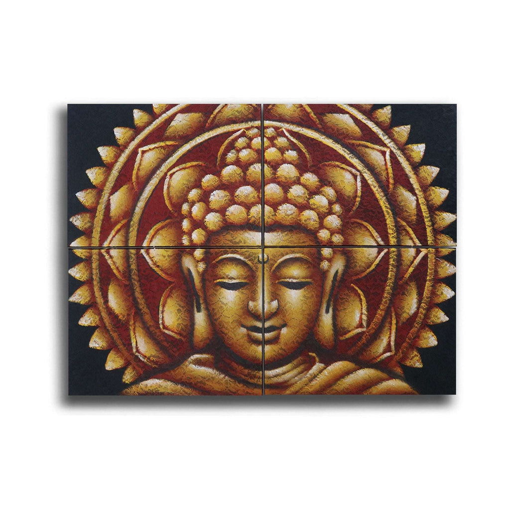 Set of 4 Gold Buddha Mandala Brocade Detail 30x40cm AW-Dropship