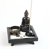 Elegant Buddha Ornament with Incense Holder and Decorative Stones on a Black Tray