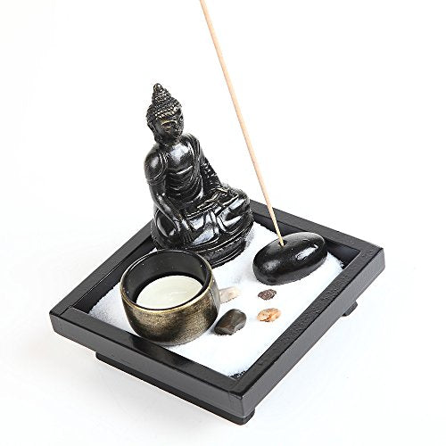 Buddha Ornament with Incense Holder and Decorative Stones in a Zen Sand Tray