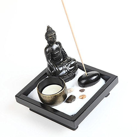 Buddha Ornament with Incense Holder and Decorative Stones in a Zen Sand Tray