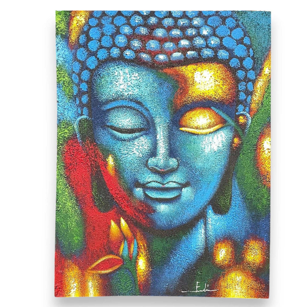 Buddha Painting - Blue & Gold Flower 75x55cm blue Shades 4 Seasons