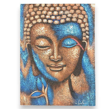 Buddha Painting - Blue & Bronze Flower 75x55cm Shades 4 Seasons