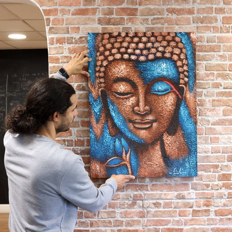 Buddha Painting - Blue & Bronze Flower 75x55cm Shades 4 Seasons