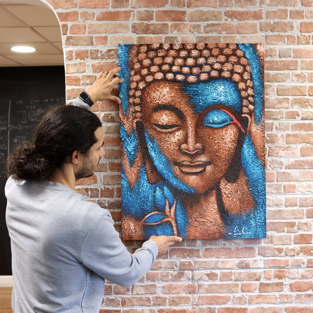 Buddha Painting - Blue & Gold Flower 75x55cm Shades 4 Seasons