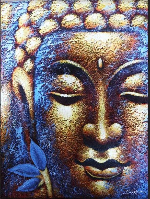 Buddha Painting - Gold Face & Lotus Flower AW-Dropship