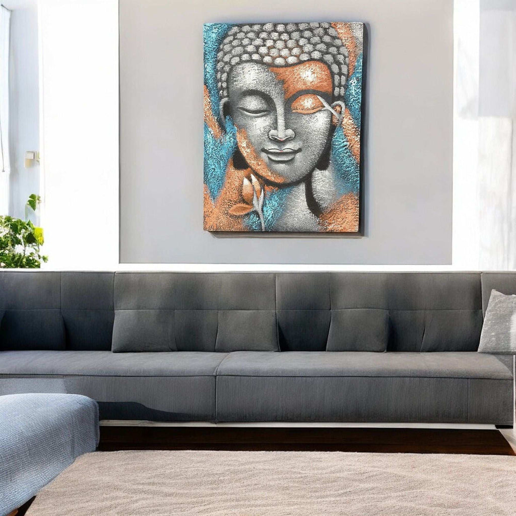 Buddha Painting - Silver & Rose Gold Flower 75x55cm AW-Dropship