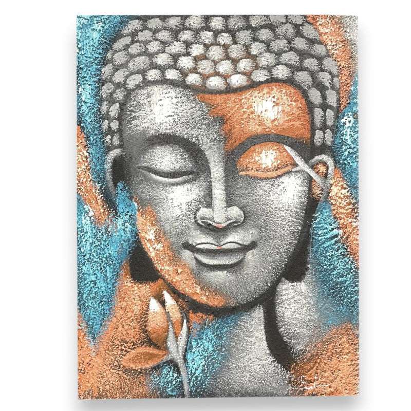 Buddha Painting - Blue & Gold Flower 75x55cm Silver Shades 4 Seasons
