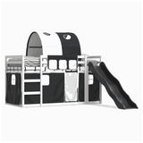 vidaXL Bunk Bed with Slide and Curtains White and Black 90x200 cm vidaXL