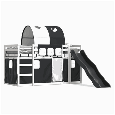 vidaXL Bunk Bed with Slide and Curtains White and Black 90x200 cm vidaXL