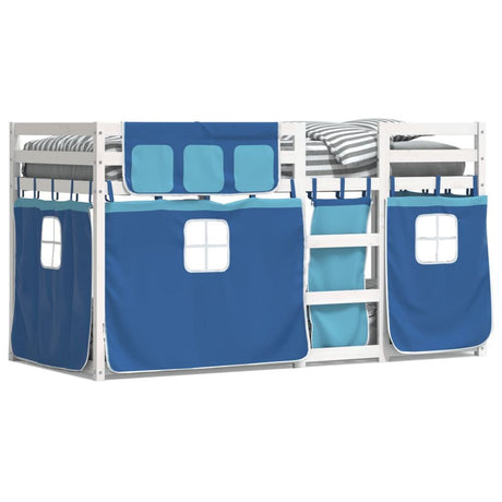 vidaXL Bunk Bed with Curtains White&Black 90x200 cm Solid Wood Pine white and blue vidaXL