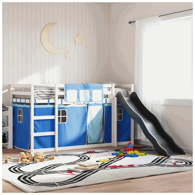 vidaXL Bunk Bed with Slide and Curtains Blue 90x200 cm vidaXL