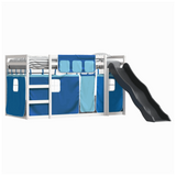 vidaXL Bunk Bed with Slide and Curtains Blue 90x200 cm vidaXL