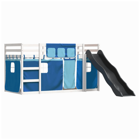 vidaXL Bunk Bed with Slide and Curtains Blue 90x200 cm vidaXL