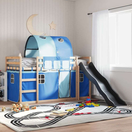vidaXL Bunk Bed with Slide and Curtains White and Black 90x200 cm blue vidaXL
