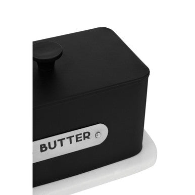 Orsina Black Butter Dish with Stylish Silver Label for Kitchen Storage