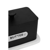 Orsina Black Butter Dish with Stylish Silver Label for Kitchen Storage