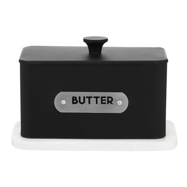 Orsina Butter Dish in Black with Stainless Steel Label, Ideal for Keeping Butter Fresh