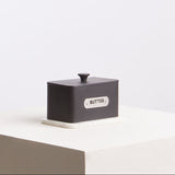 Orsina Butter Dish in Black Ceramic with White Marble Base for Stylish Food Storage