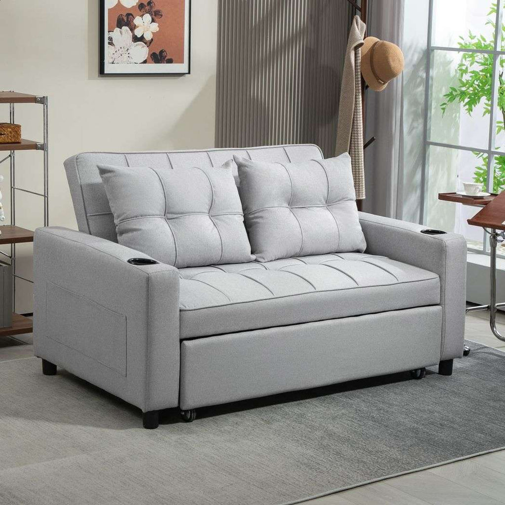 HOMCOM 2 Seater Pull Out Sofa Bed with Pockets for Living Room HOMCOM