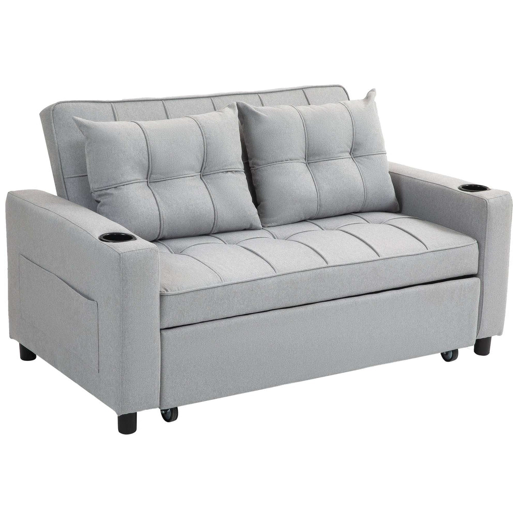 HOMCOM 2 Seater Pull Out Sofa Bed with Pockets for Living Room Light Grey HOMCOM