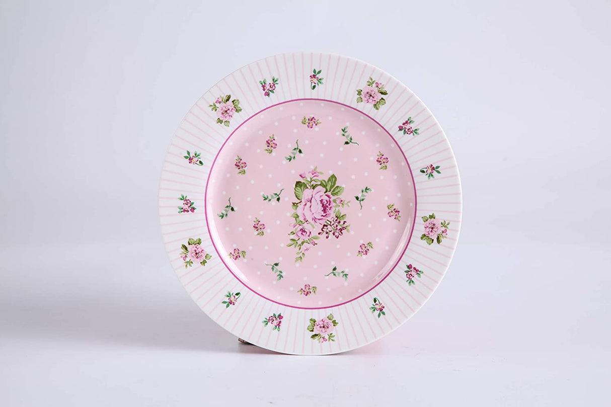 Elegant pink Cake Plate Set with floral design, perfect for serving desserts at special occasions