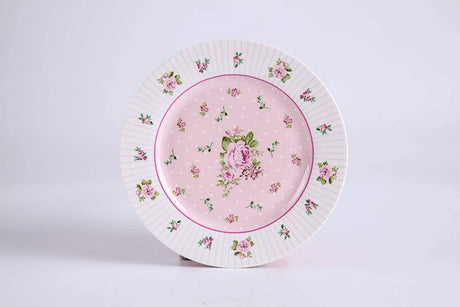 Elegant pink Cake Plate Set with floral design, perfect for serving desserts at special occasions
