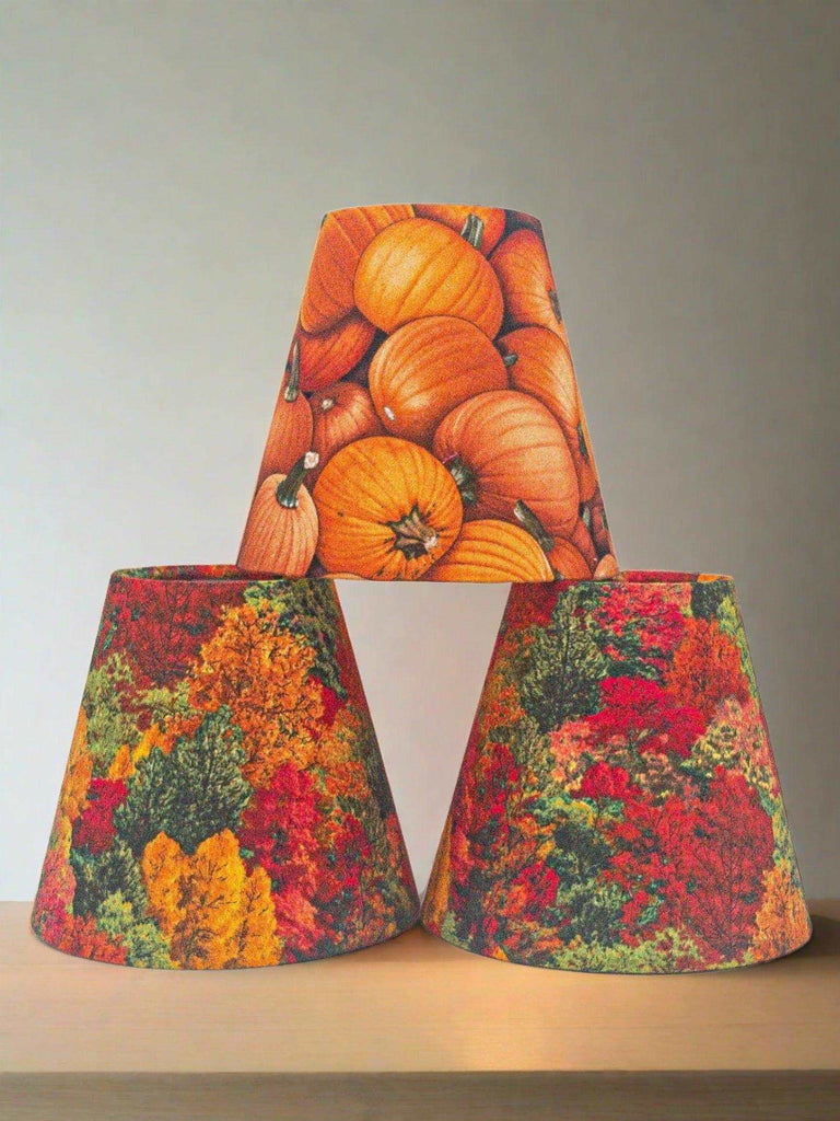 Candle Clip Lampshade - Harvest Time Pumpkin & Forest Trees Designs Shades 4 Seasons