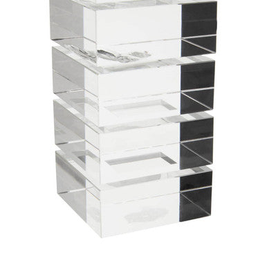 Orsina Candle Holder in a modern geometric design made of clear and black acrylic