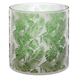 Orsina Candle Holder with Green Tropical Leaf Design for Home Decor and Ambient Lighting
