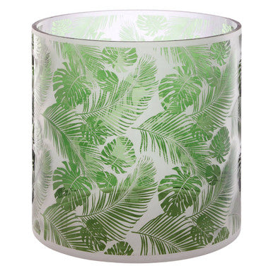 Orsina Candle Holder with Green Tropical Leaf Design for Home Decor and Ambient Lighting