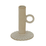 Elegant beige ceramic Candle Holder with ribbed design and decorative handle for Christmas decor