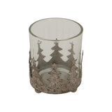 Elegant glass candle holder featuring a decorative tree design for a festive Christmas ambiance