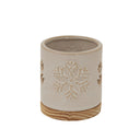 Ceramic Candle Holder with Snowflake Pattern and Wooden Base for Christmas Decor